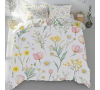 Lwznbio Housse de Couette 160 x 200 cm Motif Floral Couleur Housse Couette Microfibre Douce Plant Fleur Parure de Lit Literie Fermeture Éclair avec 2 Taies d'oreiller 65x65 cm