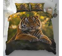 Lwznbio Housse de Couette 160 x 200 cm Tigre Impression 3D Housse Couette Microfibre Douce Animaux Sauvages Parure de Lit Literie Fermeture Éclair avec 2 Taies d'oreiller 65x65 cm