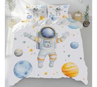 Lwznbio Housse de Couette 90x190 Astronaute Dessin Animé Parure de Lit 1 Personne avec 2 Taies d'oreiller 65x65 cm Espace Planète Réversible Drap Microfibre Doux Zippée