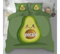 Lwznbio Housse de Couette 90x190 Avocat Dessin Animé Parure de Lit 1 Personne avec 2 Taies d'oreiller 65x65 cm Thème Fruit Réversible Drap Microfibre Doux Zippée