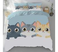 Lwznbio Housse de Couette 90x190 Chat Dessin Animé Parure de Lit 1 Personne avec 2 Taies d'oreiller 65x65 cm Animaux Impression Réversible Drap Microfibre Doux zippée