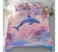 Lwznbio Housse de Couette 90x190 Dauphin Rêve Parure de Lit 1 Personne avec 2 Taies d'oreiller 65x65 cm Vie Marine Réversible Drap Microfibre Doux zippée