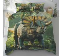Lwznbio Housse de Couette 90x190 Dinosaure Tricératops Parure de Lit 1 Personne avec 2 Taies d'oreiller 65x65 cm Jurassic Animaux Réversible Drap Microfibre Doux zippée