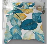 Lwznbio Housse de Couette 90x190 Feuille Rétro Parure de Lit 1 Personne avec 2 Taies d'oreiller 65x65 cm Feuilles De Palmier Réversible Drap Microfibre Doux Zippée