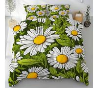 Lwznbio Housse de Couette 90x190 Fleur Marguerite Parure de Lit 1 Personne avec 2 Taies d'oreiller 65x65 cm Motif Floral Réversible Drap Microfibre Doux Zippée
