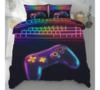 Lwznbio Housse de Couette 90x190 Gamepad Motif Parure de Lit 1 Personne avec 2 Taies d'oreiller 65x65 cm Manette Joueur Réversible Drap Microfibre Doux zippée