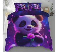 Lwznbio Housse de Couette 90x190 Panda Mignon Parure de Lit 1 Personne avec 2 Taies d'oreiller 65x65 cm Animaux Sauvages Réversible Drap Microfibre Doux Zippée