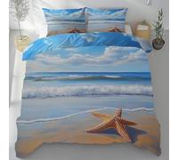 Lwznbio Housse de Couette 90x190 Vague de L'océan Parure de Lit 1 Personne avec 2 Taies d'oreiller 65x65 cm Étoile de Mer Réversible Drap Microfibre Doux zippée