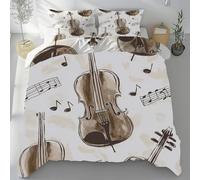 Lwznbio Housse de Couette 90x190 Violon Instrument de Musique Parure de Lit 1 Personne avec 2 Taies d'oreiller 65x65 cm Note de Musique Réversible Drap Microfibre Doux Zippée