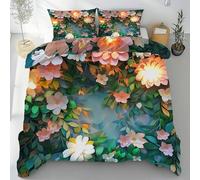 Lwznbio Impression 3D De FleursHousse de Couette 140x200 Douce et Douillette Motif Floral Fleur Champ Parure de Lit Été Microfibre Personne avec Fermeture Éclair avec 2 Taies d'oreiller 65x65 cm