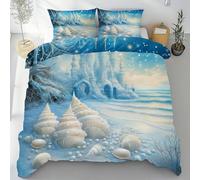 Lwznbio Manchon CoquillageHousse de Couette 200x200 Été Doux Château Enneigé Parure de Lit en Microfibre avec Fermeture Éclair pour Lit Doubl avec 2 Taies d'oreiller 65x65 cm