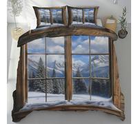 Lwznbio Montagne EnneigéeHousse de Couette 200x200 Été Doux Paysage Hiver Parure de Lit en Microfibre avec Fermeture Éclair pour Lit Doubl avec 2 Taies d'oreiller 65x65 cm