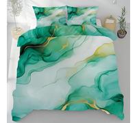 Lwznbio Motif Marbre Housse de Couette 240x260 cm Été Doux Dégradé Aquarelle Vert Parure de Lit Adulte avec Zippée, Linge de Lit Microfibre Respirant + 2 Taie d'oreiller 65x65 cm