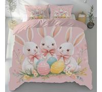 Lwznbio Oeufs de PâquesHousse de Couette 140x200 Douce et Douillette Lapin Mignon Parure de Lit Été Microfibre Personne avec Fermeture Éclair avec 2 Taies d'oreiller 65x65 cm