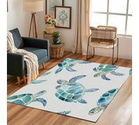 Lwznbio Paillasson 60x90 cm Poil Ras Tortues De Mer Carpet Petit Antidérapant Lavable en Machine Créatures Marines Tapis Rectangle pour Salle de Lavage, Chambre à Coucher, Entree
