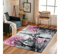Lwznbio Paillasson 60x90 cm Poil Ras Tour Eiffel Carpet Petit Antidérapant Lavable en Machine Paris Romantique Tapis Rectangle pour Salle de Lavage, Chambre à Coucher, Entree