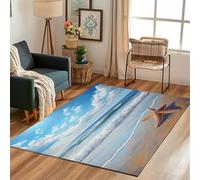Lwznbio Paillasson 60x90 cm Poil Ras Vague de L'océan Carpet Petit Antidérapant Lavable en Machine Étoile de Mer Tapis Rectangle pour Salle de Lavage, Chambre à Coucher, Entree