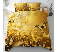 Lwznbio Papillon Doré Housse de Couette 240x260 cm Été Doux Impression D'insectes Parure de Lit Adulte avec Zippée, Linge de Lit Microfibre Respirant + 2 Taie d'oreiller 65x65 cm