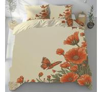 Lwznbio Parure de Lit Respirante 2 Personnes 220x240 Papillons Et Coquelicots Housse de Couette Adulte avec Zippée Motif Floral Et Coquelicot Couette Doux Microfibre avec 2 Taies d'oreiller 65x65 cm