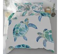 Lwznbio Parure de Lit Respirante 2 Personnes 220x240 Tortues De Mer Housse de Couette Adulte avec Zippée Créatures Marines Couette Doux Microfibre avec 2 Taies d'oreiller 65x65 cm
