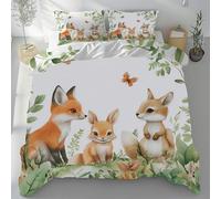 Lwznbio Renard Lapin Housse de Couette 240x260 cm Été Doux Animaux Sauvages Parure de Lit Adulte avec Zippée, Linge de Lit Microfibre Respirant + 2 Taie d'oreiller 65x65 cm