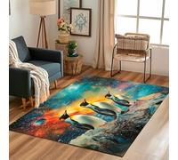 Lwznbio Tapis Chambre Doux 160x230 cm Impression Pingouin Tapis de Salon Grand Lavable en Machine Poil Ras Aurores Boréales Carpet Antidérapant pour Salle de Lavage, Salle à Manger