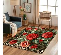 Lwznbio Tapis Chambre Doux 160x230 cm Motif Floral Rose Tapis de Salon Grand Lavable en Machine Poil Ras Imprimé Léopard Carpet Antidérapant pour Salle de Lavage, Salle à Manger