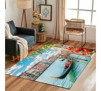 Lwznbio Tapis Chambre Doux 160x230 cm Vue sur Le Canal De Venise Tapis de Salon Grand Lavable en Machine Poil Ras Paysage Ville Carpet Antidérapant pour Salle de Lavage, Salle à Manger