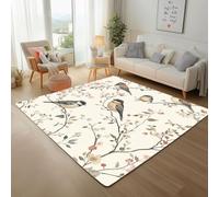 Lwznbio Tapis de Salon Antidérapant 120x160 cm Branches Feuilles Oiseau Carpet Doux Chambre Enfant Style Rural Et Pastoral Tapis Lavable Poil Ras pour Salle de Jeux, Cuisine, Salle à Manger, Chambre