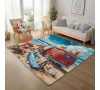 Lwznbio Tapis de Salon Doux 90x150 cm Chien Mignon Carpet Lavable en Machine Plage Et Vagues Tapis Antidérapant pour Cuisine, Chambre, Couloir, Descente de Lit
