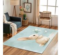Lwznbio Tapis de Salon Doux 90x150 cm Lapin Mignon Carpet Lavable en Machine Papillon Bleu Tapis Antidérapant pour Cuisine, Chambre, Couloir, Descente de Lit