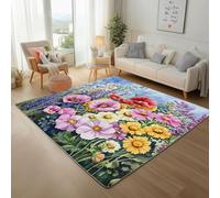 Lwznbio Tapis de Salon Doux 90x150 cm Motif Floral Coquelicot Carpet Lavable en Machine Plante Florale Colorée Tapis Antidérapant pour Cuisine, Chambre, Couloir, Descente de Lit