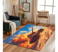 Lwznbio Tapis de Salon Lavable 240x300 cm Char Panzer Militaire Grand Carpet Salon Doux Champ de Bataille du Désert Tapis Poil Ras Antidérapant pour Grand Salon, Chambre Adulte, Salle de Jeux