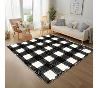 Lwznbio Tapis de Salon Lavable 240x300 cm Grille Noir Et Blanc Grand Carpet Salon Doux Shabby Chic Tapis Poil Ras Antidérapant pour Grand Salon, Chambre Adulte, Salle de Jeux