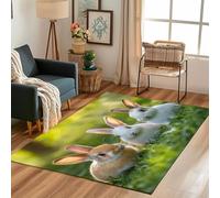 Lwznbio Tapis de Salon Lavable 240x300 cm Impression 3D Lapin Grand Carpet Salon Doux Faune Tapis Poil Ras Antidérapant pour Grand Salon, Chambre Adulte, Salle de Jeux