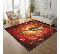 Lwznbio Tapis de Salon Lavable 240x300 cm Microphone Note de Musique Grand Carpet Salon Doux Thème Musique Tapis Poil Ras Antidérapant pour Grand Salon, Chambre Adulte, Salle de Jeux