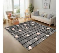 Lwznbio Tapis de Salon Lavable 240x300 cm Rayures Cœurs Grand Carpet Salon Doux Shabby Chic Tapis Poil Ras Antidérapant pour Grand Salon, Chambre Adulte, Salle de Jeux