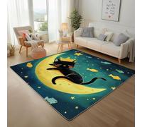 Lwznbio Tapis de Salon Lavable en Machine 120x180 cm Lune Chat Croissant de Lune Carpet Grand Antidérapant Poils Style Dessin Animé Moquette Doux pour Chambre Adulte, Bureau, Salle de Jeux