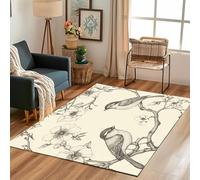 Lwznbio Tapis de Salon Lavable en Machine 120x180 cm Oiseau Impression Carpet Grand Antidérapant Poils Animaux Sauvages Motif Floral Moquette Doux pour Chambre Adulte, Bureau, Salle de Jeux