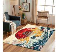 Lwznbio Tapis d'entrée Lavable 80x120 cm Japonais Style Carpet Doux pour Chambre Vague de L'océan Paillasson Interieur Rectangle Antidérapant pour Salon, Cuisine, Descente de Lit