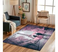 Lwznbio Tapis d'entrée Lavable 80x120 cm Tour Eiffel Carpet Doux pour Chambre Paris Paysage Urbain Paillasson Interieur Rectangle Antidérapant pour Salon, Cuisine, Descente de Lit