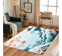 Lwznbio Tapis d'entrée Lavable 80x120 cm Vague De L'océan Carpet Doux pour Chambre Fleurs De Cerisier Jungle Paillasson Interieur Rectangle Antidérapant pour Salon, Cuisine, Descente de Lit