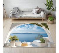 Lwznbio Tapis d'entrée Lavable 80x120 cm Vue sur L'océan Niveau De La Mer Carpet Doux pour Chambre Paysage Naturel Paillasson Interieur Rectangle Antidérapant pour Salon, Cuisine, Descente de Lit