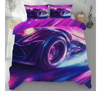 Lwznbio Voiture de CourseHousse de Couette 140x200 Douce et Douillette Voiture de Sport Parure de Lit Été Microfibre Personne avec Fermeture Éclair avec 2 Taies d'oreiller 65x65 cm