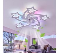 LXAOTZG Moderne Étoile Blanche Ventilateur De Plafond Silencieux Avec Lumiere Et Telecommande Chambre RGB Enfant Plafonnier Ventilateur Moteur DC 6 Vitesses Réversible Pour Salon Enfant Chambre