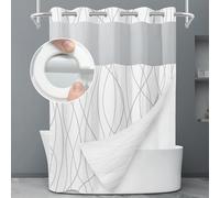 LXBNI Rideau de Douche à Rayures Grises et Blanches sans Crochet avec Doublure en Tissu - Ensemble de Rideau de Douche d'hôtel et Doublure avec fenêtre supérieure en Maille Transparente, Lavable en