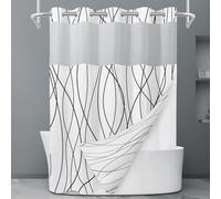 LXBNI Rideau de Douche à Rayures Noires et Blanches sans Crochet avec Doublure en Tissu - Ensemble de Rideau de Douche et Doublure avec fenêtre supérieure en Maille Transparente, Lavable en Machine,