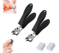 LXCJZY Wide Jaw Opening Anti-Splash Slanted Nail Clipper,Curved Handle Blade,Slanted Sharp Nail Clippers,Nail Clippers for Universal Long Handle (Black 2PCS)