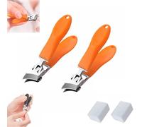 LXCJZY Wide Jaw Opening Anti-Splash Slanted Nail Clipper,Curved Handle Blade,Slanted Sharp Nail Clippers,Nail Clippers for Universal Long Handle (Orange 2PCS)