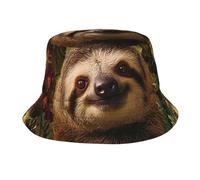 LXCNQFN Chapeau bob écureuil caché derrière un arbre chapeau de soleil pour homme et femme chapeau de pêche à large bord pour la randonnée, Paresseux entouré d'une guirlande, Taille unique